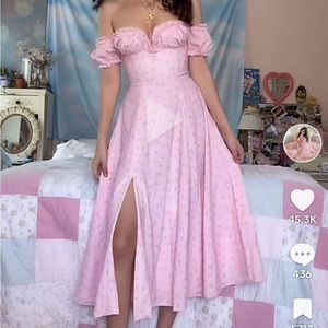 house of cb lauren pink floral strapless midi sundress